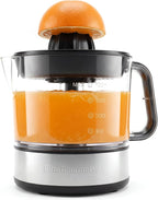 Elite Gourmet ETS623 BPA-Free 40-Watt Electric Citrus Juicer, Compact, Large Volume, Pulp Control, Oranges, Lemons, Limes, Grapefruits with Easy Pour Spout, 24oz, Black/Stainless Steel