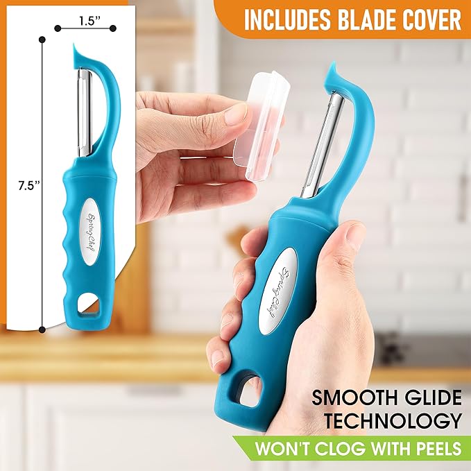 Spring Chef Stainless Steel Swivel Potato Peelers for Kitchen, Dishwasher Safe Veggie Peeler for Kitchen with Soft Grip Handle & Sharp Blades, Great for Vegetable, Apple, Carrot - Set of 2 - Teal