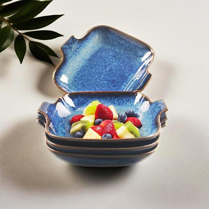Ceramics Au Gratin baking Dishes Set of 4, Baking Tray Bake ware, 10.2 oz Ramekins, for Pie Pan, Appetizer, Tart, Dessert, Quiche, Oven Small dish, individual dishes, Square 7.8 Inch