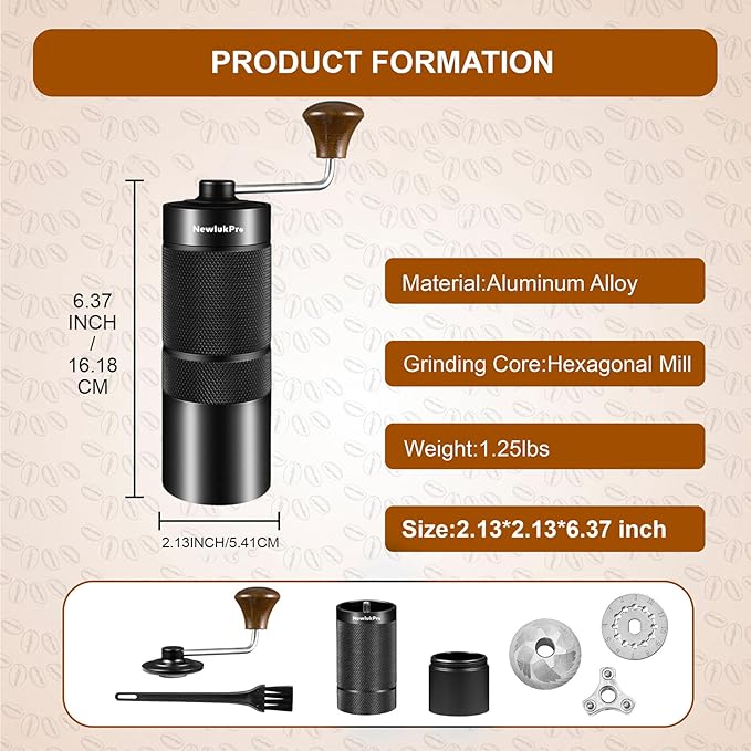 M6 Manual Coffee Grinder,Capacity 25g,Hand Coffee Grinder with Aluminum Body,Sharp Hexagonal Grinding Burr Core,Portable Manual Coffee Bean Grinder for Pour Over French Press Espresso