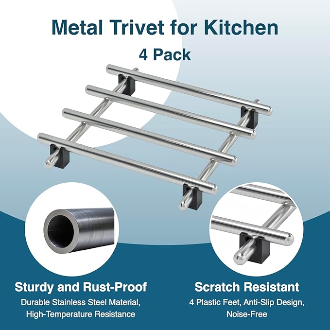 4Pcs Stainless Steel Trivet for Hot Dishes, Lightweight Metal Trivets for Hot Pots and Pans, Metal Cooling Rack, Heat Resistant Mats for Countertop Cooling, Cooking Baking Pans Holder, 7"x7"
