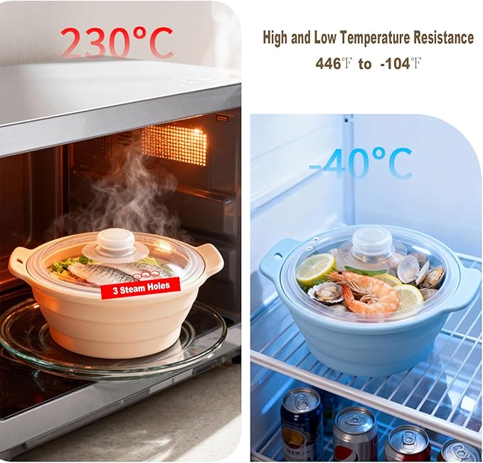 42oz Silicone Microwave Steamer For Vegetables, Cooker For Microwave with Handle & Lid, Collapsible Steam Pot, Heat-Resistant Cooker with Steam Holes, BPA Free, Dishwasher Safe (Pink), 1 Pack