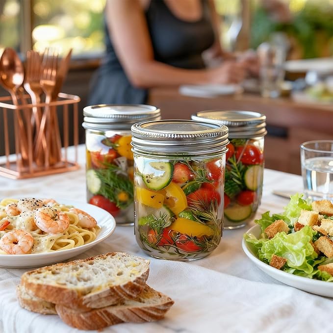ComSaf Wide Mouth Mason Jars 16 oz with lids - 4 Pack, Pint Mason Jars with Seal Bands, Glass Canning Jars for Honey, Jam, Jelly, Coffee, Salad, Desert, Shower Wedding Favors, DIY Candles Decor