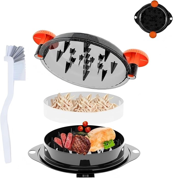 Chicken Shredder Tool Twist Large Chicken Breast Shredder Tool-Meat Shredder Meat Masher for Chicken Ground Beef Pork with Up-grated Stainless Steel Spikes Kitchen Gadgets Essentials (Orange&Black)