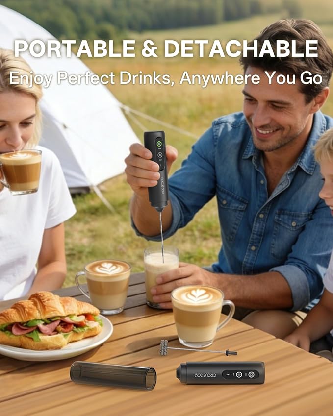 CIRCLE JOY 2-Speed Rechargeable Milk Frother Hanheld, Dual Coil Whisk Head Electric Coffee Frother, Portable Hand Frother Wand Drink Mixer for Matcha Lattes Cappuccino, Kitchen Gifts