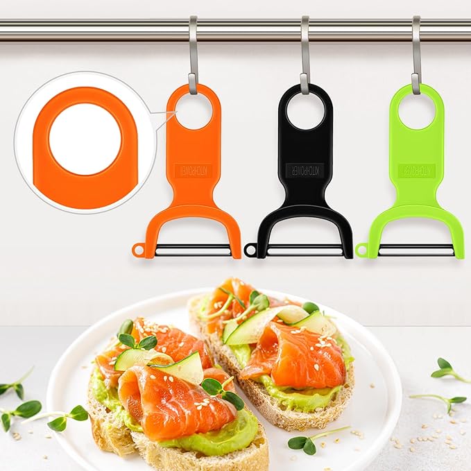 Original Vegetable Peeler, Potato Peelers for kitchen Carbon Steel Blade 3-Pack Green/Orange/Black