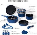 CAROTE 22pcs Pots and Pans Set Non Stick, Nonstick Cookware Set, Dishwasher/Oven/Fridge Safe Pots and Pans, Removable Handle RV Oven Safe Cookware, Induction Kitchen Set, Blue