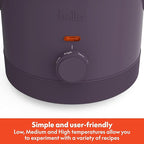 bella 1.5 Qt Slow Cooker with 3 Heat Manual Control, Ceramic Nonstick Coating, Dishwasher Safe Stoneware Pot and Tempered Glass Lid, Tangle Free Cord Wrap & Cool Touch Handles, Plum
