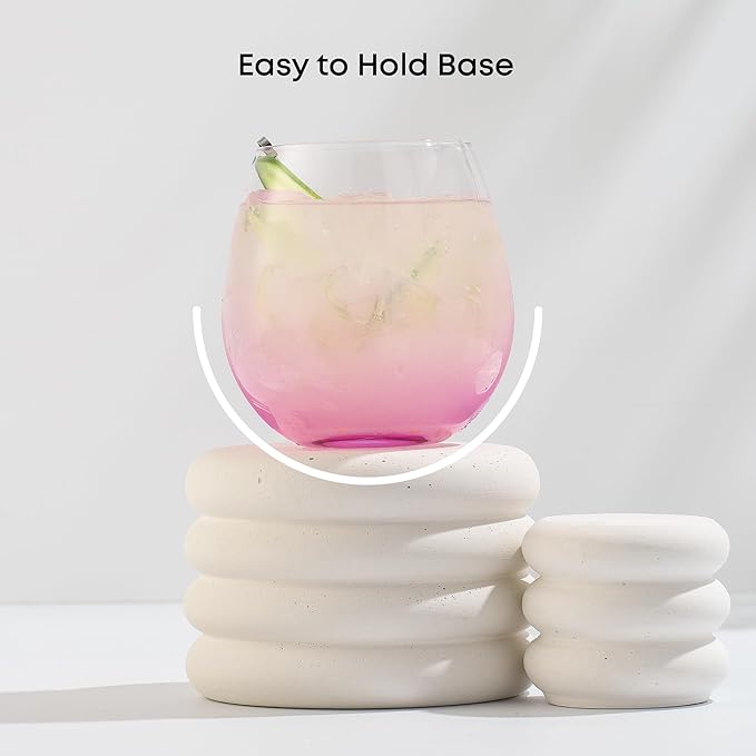 JoyJolt Hue Stemless Wine Glass Set, Large 15 oz Stemless Wine Glasses Set of 6 for White Red or Water, Short Glass Tumblers, No Stem Margarita Glasses, Colored Tumbler