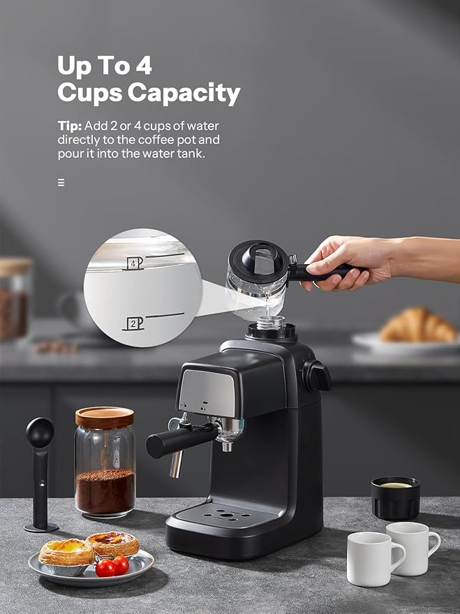 Reemix Espresso Machine 3.5 Bar, 800W Compact Size Coffee Maker with Steam Wand, 4 Cups Cappuccino & Latte Machine for Home and Office