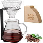 Coffee Pour Over Set – Complete Pour Over Coffee Maker with Dripper, Pot, and 100 Filters | Portable V60 Style Drip Coffee Pour Over