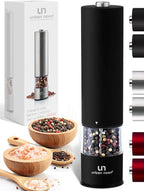 Electric Pepper Grinder or Electric Salt Grinder - Single Battery Operated Stainless Steel Salt or Pepper Mill with Light (Black) - Automatic One Handed Operation with Adjustable Ceramic Grinder