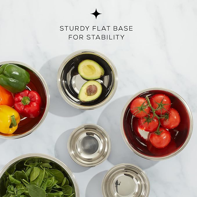 JoyJolt Stainless Steel Mixing Bowl Set of 6 Bowls (Grey). 5qt Large to 0.5qt Small Metal Bowl. Kitchen, Cooking and Storage Nesting Bowls. Dough, Batter Baking Gray