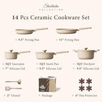 CAROTE Ceramic Cookware Set Nonstick, 14pcs Pots and Pans Set Nonstick, Non-Toxic & PFAS-Free, Dishwasher, RV/Camping Cookware Set, Cooking Pots with Lids, Light Taupe