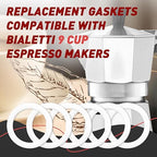 6 Pcs Gasket Seal Rings for Bialetti Moka Express Dama 9 Cups - Spare Food Grade Silicone Sealing Rings for Aluminium Stovetop Coffee Maker Pots (Better Than Rubber)