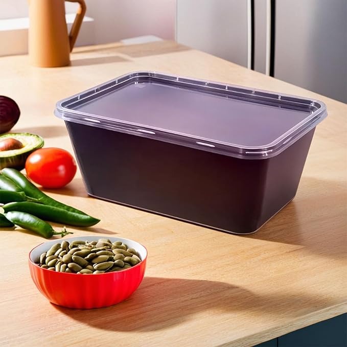 Bluesky Versatile Rectangle Containers-(Pack of 10) -Perfect for Meal Prep & Storage, 34 oz, Black