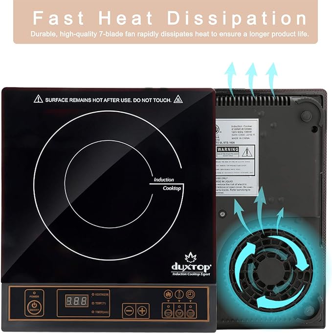 Duxtop 1800W Portable Induction Cooktop Countertop Burner, Silver 8120MC/BT-180G3