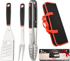 BBQ Tools Set, 4 PCS Heavy Duty Stainless Steel Spatula, Fork, Tongs with Portable Bag, Essential Accessories for Barbecue Outdoor Grill, Grilling Gifts for Men Dad Camp Chef