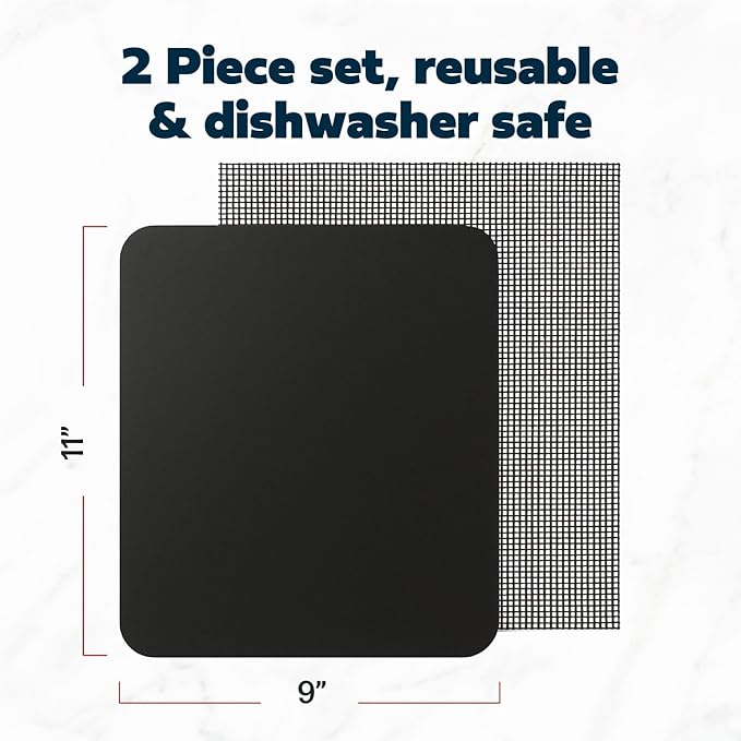 Cooks Innovations Toaster Oven Non Stick Liner & Crisper Set - Get Crispy Food Every Time - Easy Clean Up - Premium Crisping Sheet with Nonstick Oven Liner for Toaster Oven (9 x 11)