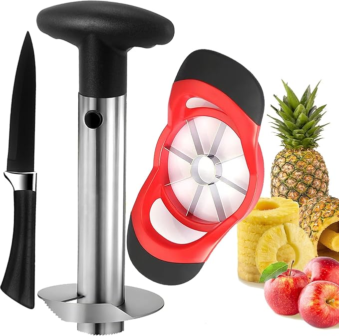 Pineapple Corer and Slicer Tool, Stainless Steel Pineapple Cutter and Corer Set, [Upgraded, Reinforced, Thicker Blade],Fruit Slicer Kitchen Gadget for Diced Pineapple Rings
