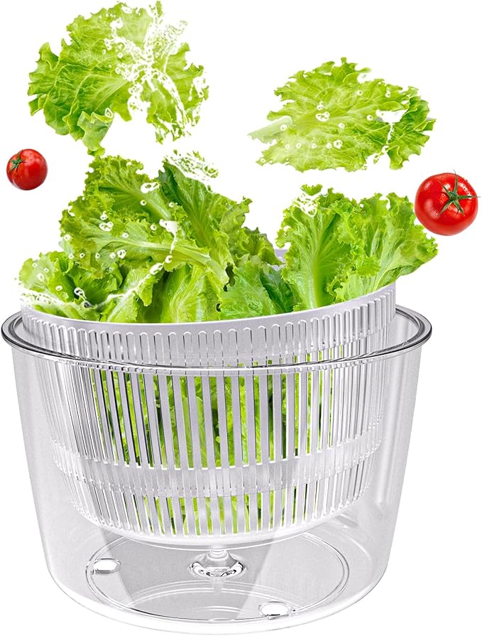 Cambom Salad Spinner Lettuce Spinner, Wash, Spin & Dry Salad Greens, Vegetable Washer Salad Dryer With Rotary Handle for Fruits & Vegetables, High Efficiency Vegetable Spinner Kitchen Gadget 3Qt Black