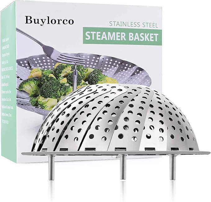 Buylorco Stainless Steel Folding Vegetable Steamer Insert for Veggie & Seafood Cooking (fits pots 5" to 9")