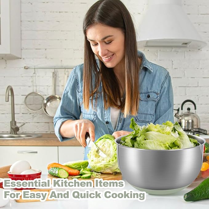 supernal 5.3Qt Stainless Steel Salad Spinner Large with Stop Button Vegetable Dryer Salad Chopper Bowl Non-Slip Base Dishwasher Safe Fruit Washer Transparent Lid & Drainage Hole Vibrant Green