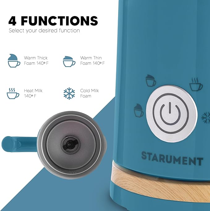 Starument Electric Milk Frother - Automatic Milk Foamer & Heater for Coffee, Latte, Cappuccino, Other Creamy Drinks - 4 Settings for Cold Foam, Airy Milk Foam, Dense Foam & Warm Milk - Easy to Use