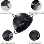 Metal Colander 5 Quart Powder Coated Self-draining Metal Strainer with Base,Kitchen Pasta Fruit Vegetable Basket with Double Handles (Light Black)