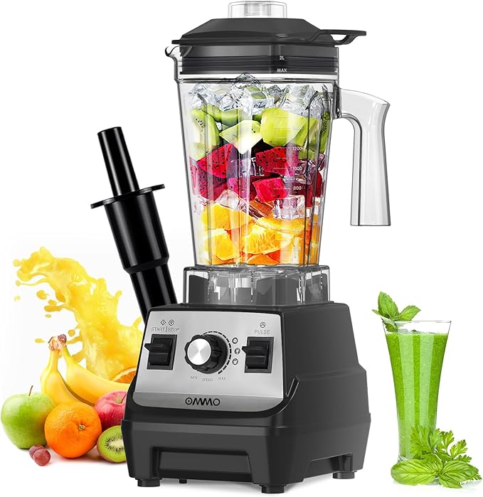 OMMO Blender 1800W, Professional High Speed Countertop Blender with Stainless Steel Blades, 60oz BPA Free Jar for Shakes and Smoothies, Ice and Fruits, Dishwasher Safe