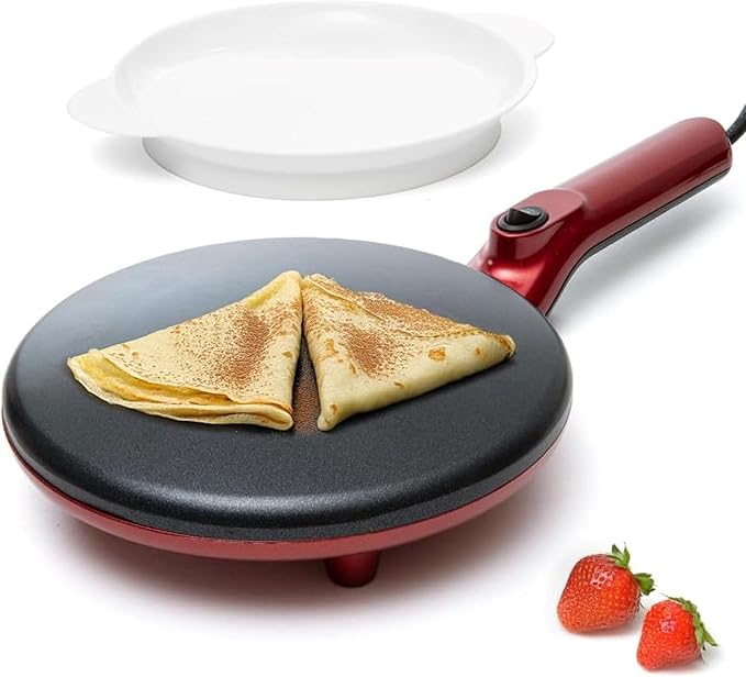 Moss & Stone Electric Crepe Maker 8 Inch, Portable Crepe Maker & Hot Plate Cooktop On/Off Switch, Nonstick Coating, Dual Temperature Setting, Easy To Use For Pancakes, Blintz, Chapati
