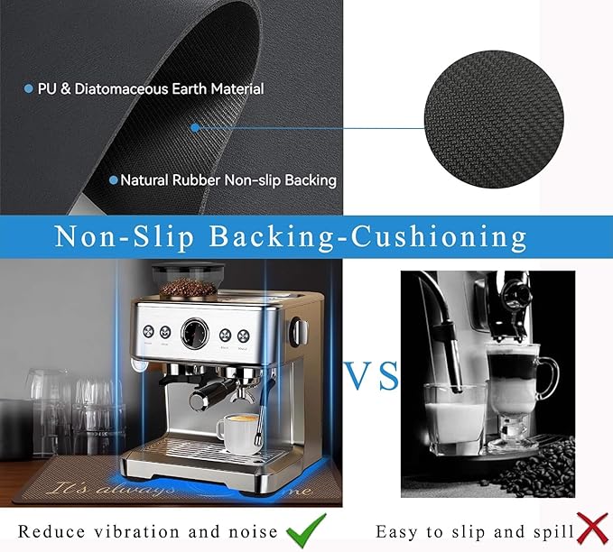 Coffee Mat for Countertops ,Coffee Bar Accessories Fit Under Coffee Maker Espresso Machine, Absorbent Hide Stain Rubber Mat for Countertop ,Dish Drying Mat for Kitchen Counter (D-Brown, 12"x19")