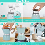 MORDEN MS Moka Pot - Stovetop Espresso Maker 3 Cup/5 OZ Italian Coffee Maker Camping Coffee Pot Manual Cuban Coffee Percolator for Cappuccino or Latte- Blue