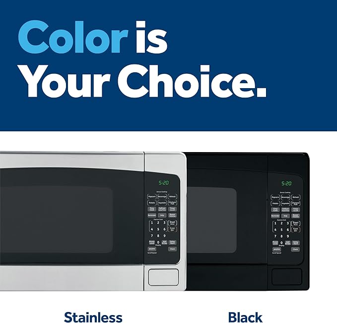 GE Countertop Microwave Oven, 1,200-watt Capacity, 2.0 Cubic Ft., 8 Auto Setting Cooking Settings, Child-Lock Technology, Kitchen Essentials for the Countertop, Dorm Room or Apartment, Black