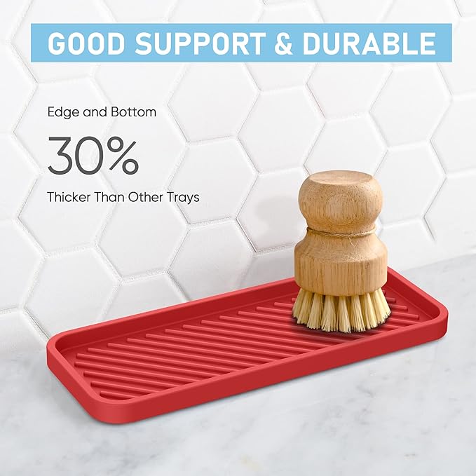 EG-SIPRO Kitchen Sink Organizer Tray,Sponge Holder for Kitchen Sink Bathroom Counter Tray Sponge Caddy Silicone Soap Holder for Soap dispenser, Bottle, Dishwashing Accessories(2-pack)