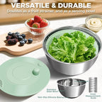 Airpro Stainless Steel Salad Spinner, Durable Lettuce Spinner with 5 Blade Slicer, Stop Button, Drainage Hole, Egg Yolk Strainer Shredder, Non-Slip Base, Vegetable Dryer, Fruit Washer, Dishwasher Safe