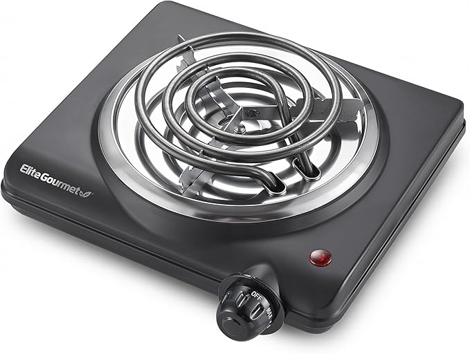 Elite Gourmet ESB100B Countertop Single Coiled Burner Electric Hot Plate, Temperature Control, Indicator Light, Easy to Clean, Black