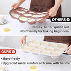 CAKETIME Metal Reinforced Bakeware Set, Silicone Muffin Pans for Baking Nonstick with Handle,12 & 24 Cup Muffin Pans and 12-Cup Mini Loaf Pan, BPA Free