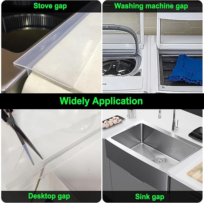 Silicone Stove Counter Gap Cover Kitchen Counter Gap Filler Transparent 25" Long Gap Filler Sealing Spills between Kitchen Appliances Washing Machine and Stovetop, Set of 2 (Clear)