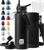 DYSANKY 40 oz Insulated Water Bottle | Thickened Stainless Steel Vacuum Metal | Portable Sports Water Jug for Gym and Hiking with Straw, Carrier Bag, Handle Strap | BPA-Free 40 oz, Black