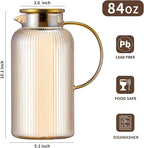Buaic Glass Pitcher with Lid, 84oz/2.5 Liter Amber Classic Vertical Stripes Water Pitcher,Glass Water Carafe for Cold Brew, Coffee, Lemonade, Iced Sun Tea,Beverage, Milk, Heat Resistant