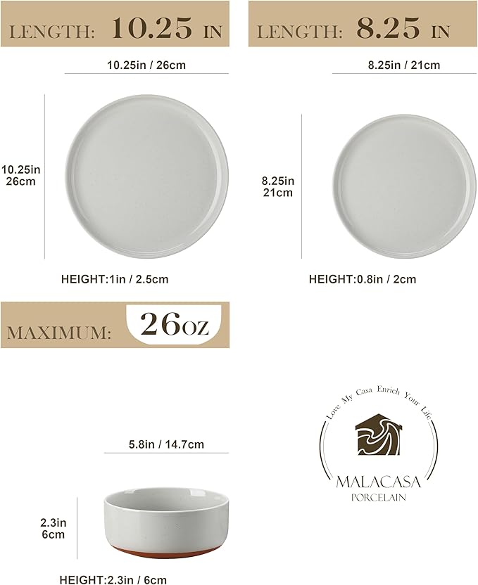 MALACASA Plates and Bowls Sets, 18 Pieces Modern Ceramic Dinnerware Set for 6 Kitchen Dinner Set Stoneware Dishware Dishes Set Microwave and Dishwasher Safe, Grey, Series TARA