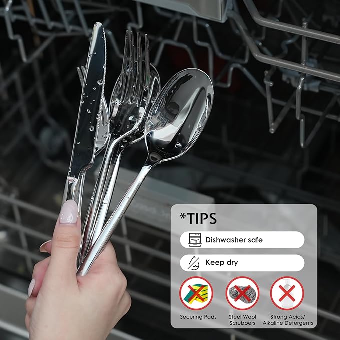 KINGSTONE Silverware Set, 40-Piece Forged Flatware Cutlery Set Premium Stainless Steel, Service for 8, for Home, Wedding, Party,Gift, Mirror Polished and Dishwasher Safe
