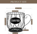 Coffee Pod Holder Organizer, Large Capacity K Cup Holder Organizer, Storage Basket for Kitchen Countertop Office Coffee Bar with Wooden Base(Rustic Black-Round)