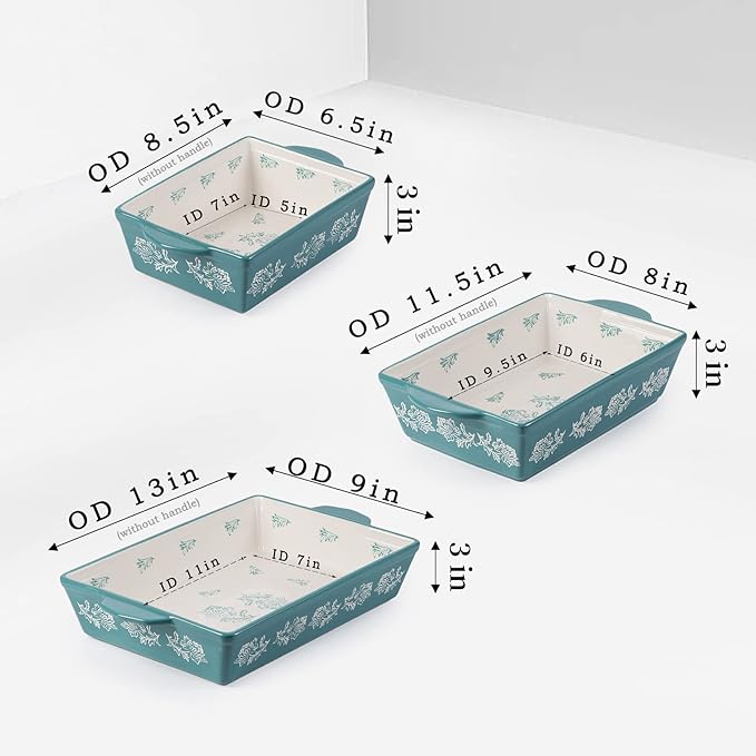 Wisenvoy Baking Dish Ceramic Lasagna Pan Casserole Dish 3-Piece Bakeware Sets Baking Dishes Baking Set Baking Dish Set