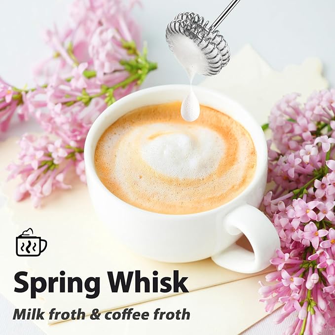 Milk Frother Rechargeable Handheld for Coffee-Drink Mixer 3 Speed Adjustable, Frother Wand with 3 Stainless Whisks, Electric Foam Maker, Electric Whisk for Latte Cappuccino Matcha Egg
