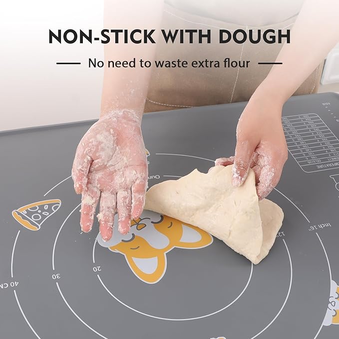 Ourokhome Silicone Baking Mat Sheet and Pastry Dough Cutter, 0.5 Inch Thick 32" X 24" BPA free Silicone Rolling Mat, Non-Stick and Anti-Slip, Dishwasher Safe (Gray)