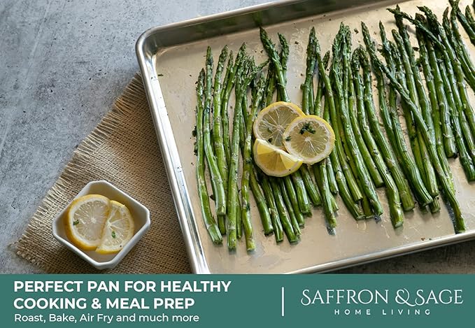 Commercial Quality Cookie Sheet Pan - 2 Pack Aluminum Half Sheet Baking Pan by Saffron & Sage Home Living - This 18x13 Baking Sheet Set is Rust & Warp Resistant, Heavy Duty, of Thick Gauge