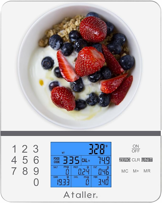 Ataller Food Scale with Nutritional Calculator, Digital Kitchen Scale, Food Scales for Kitchen, Calorie Calculator for Meal Prep, and Weight Loss, Units in Lbs, Grams, Ounces, Batteries Included
