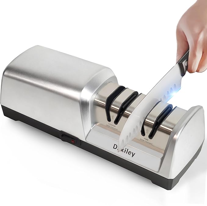 Electric Knife Sharpener for Kitchen – Professional 2-Stage 100% Diamond System with 20° Precision Angle, Fast Sharpening to Restore & Polish Chef Knives (2-Stage Silver)